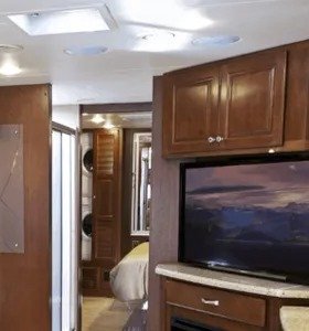 RV interior with upgraded flat-screen TV